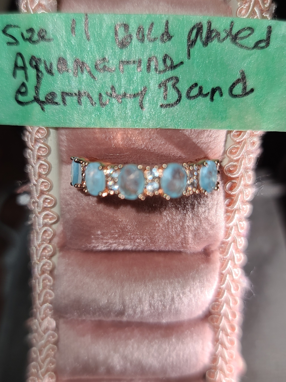 Gold-Plated Aquamarine-Colored Eternity Band Ring - Size 11